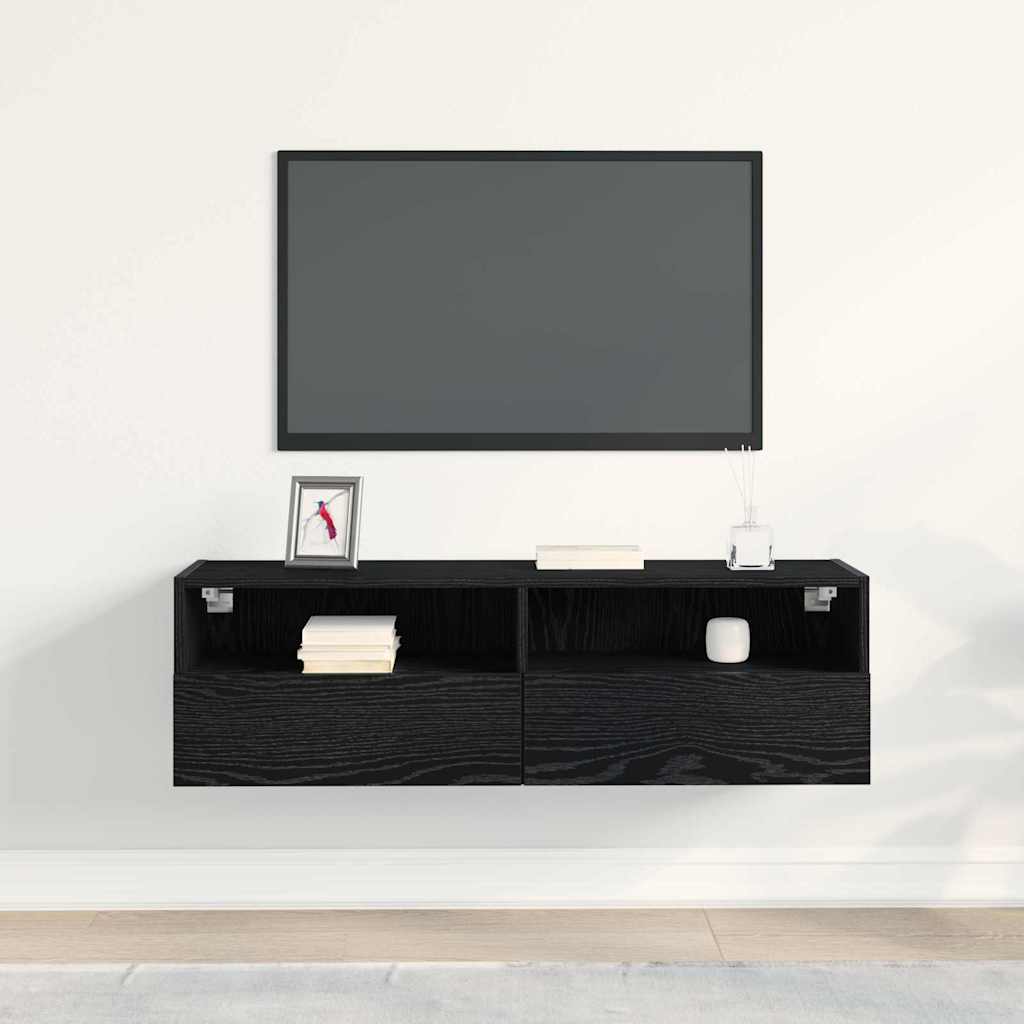 TV Wandkast Zwart Eiken 100 x 30 x 30 cm Bewerkt hout is nu te koop bij PeponiXL, paradijselijk wonen!