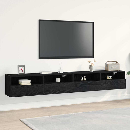 TV Wandkast 2 pcs Zwart eiken 100 x 30 x 30 cm Bewerkt hout is nu te koop bij PeponiXL, paradijselijk wonen!
