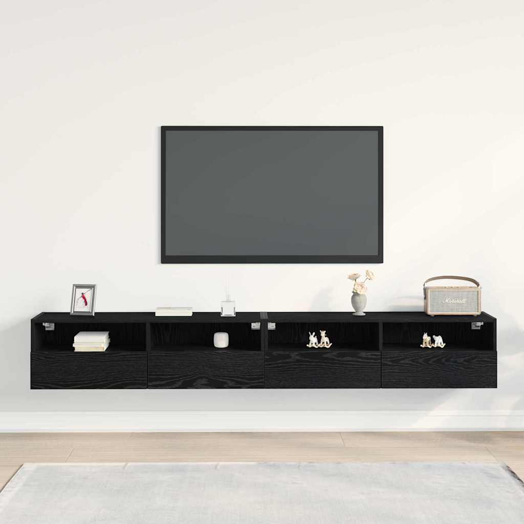 TV Wandkast 2 pcs Zwart eiken 100 x 30 x 30 cm Bewerkt hout is nu te koop bij PeponiXL, paradijselijk wonen!
