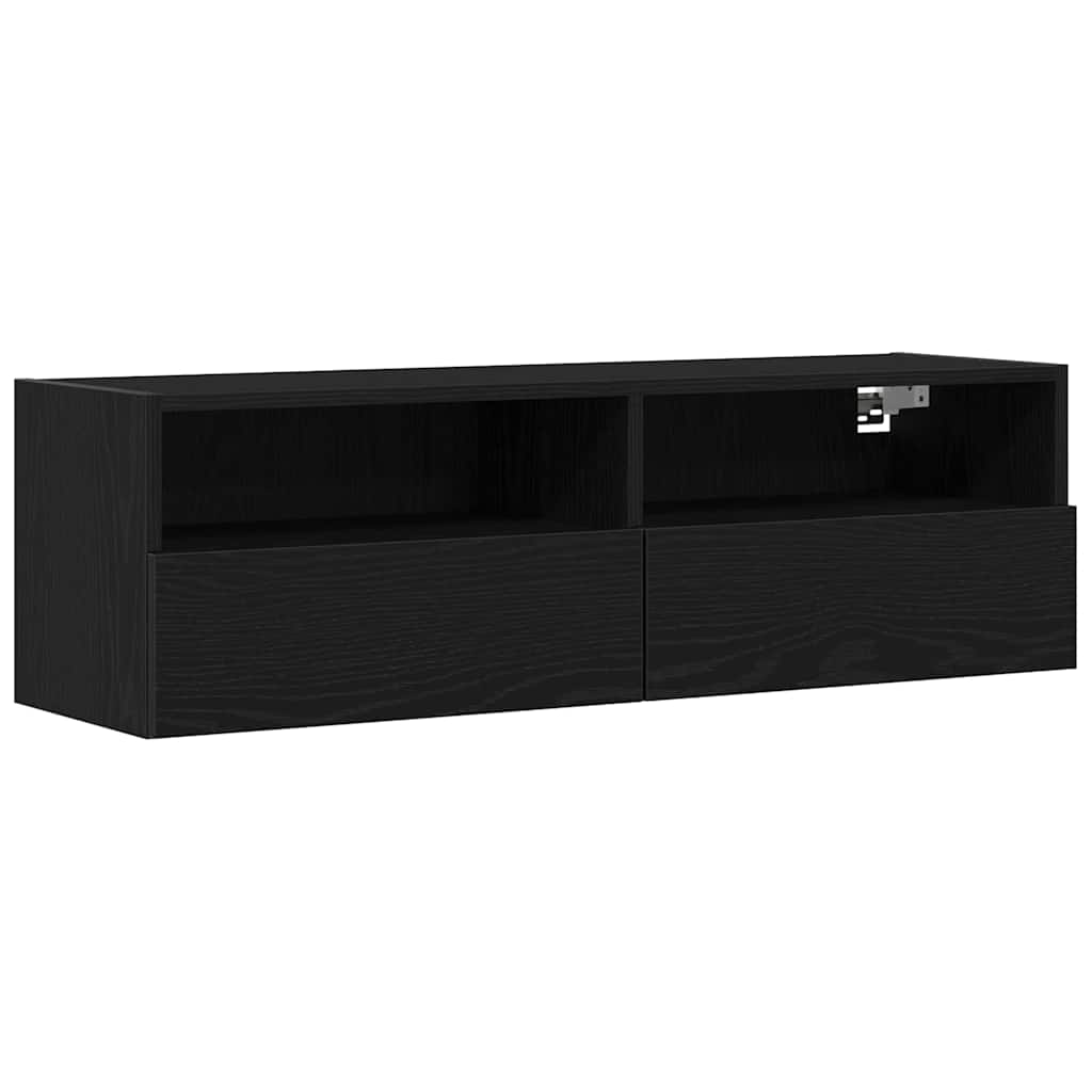 TV Wandkast 2 pcs Zwart eiken 100 x 30 x 30 cm Bewerkt hout is nu te koop bij PeponiXL, paradijselijk wonen!