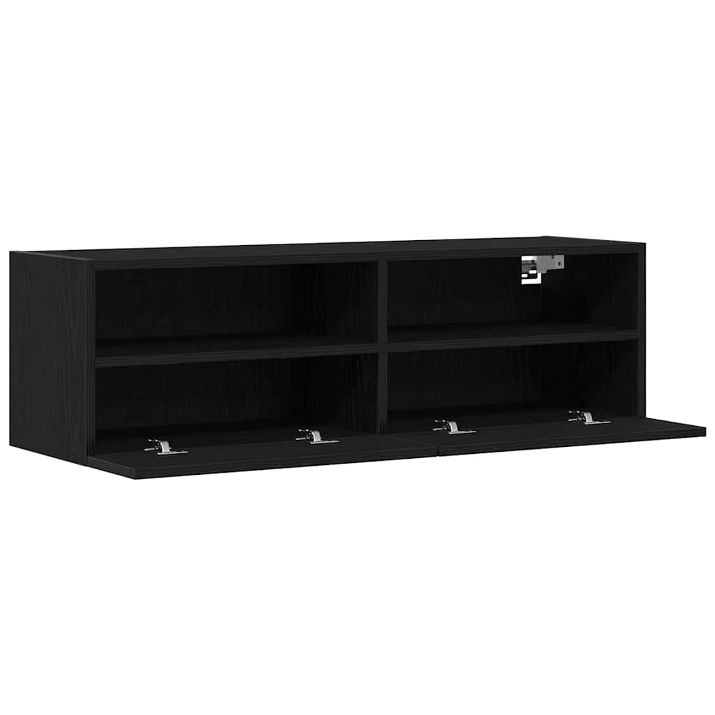 TV Wandkast 2 pcs Zwart eiken 100 x 30 x 30 cm Bewerkt hout is nu te koop bij PeponiXL, paradijselijk wonen!