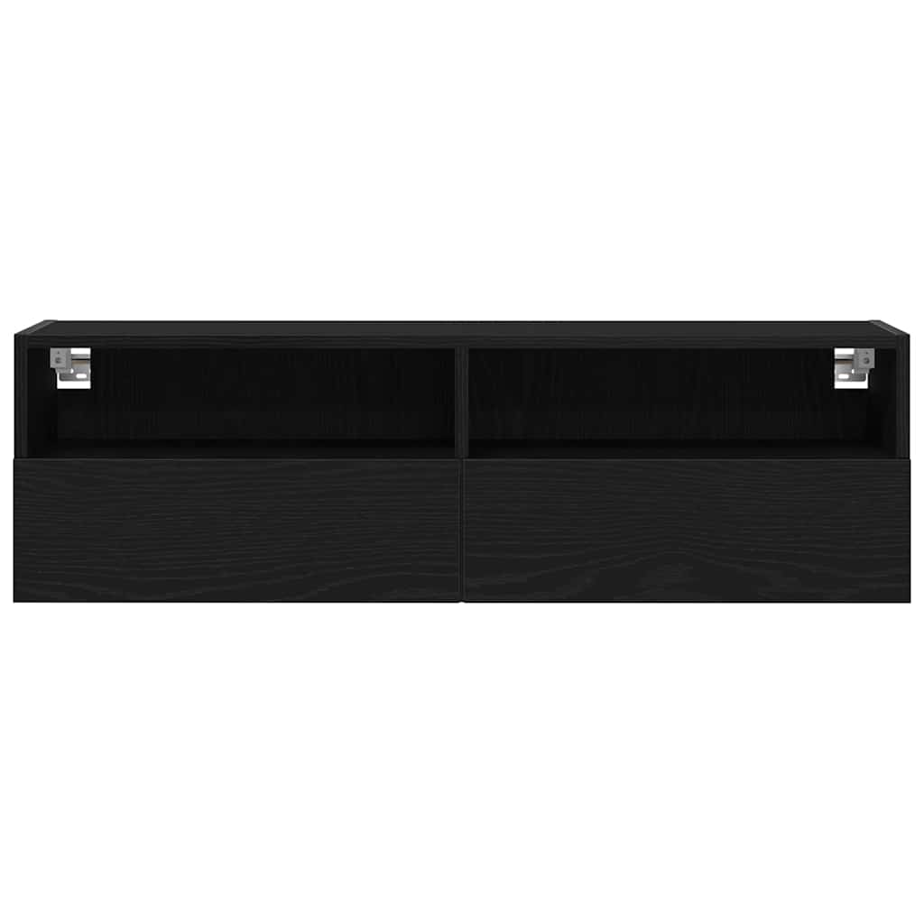 TV Wandkast 2 pcs Zwart eiken 100 x 30 x 30 cm Bewerkt hout is nu te koop bij PeponiXL, paradijselijk wonen!