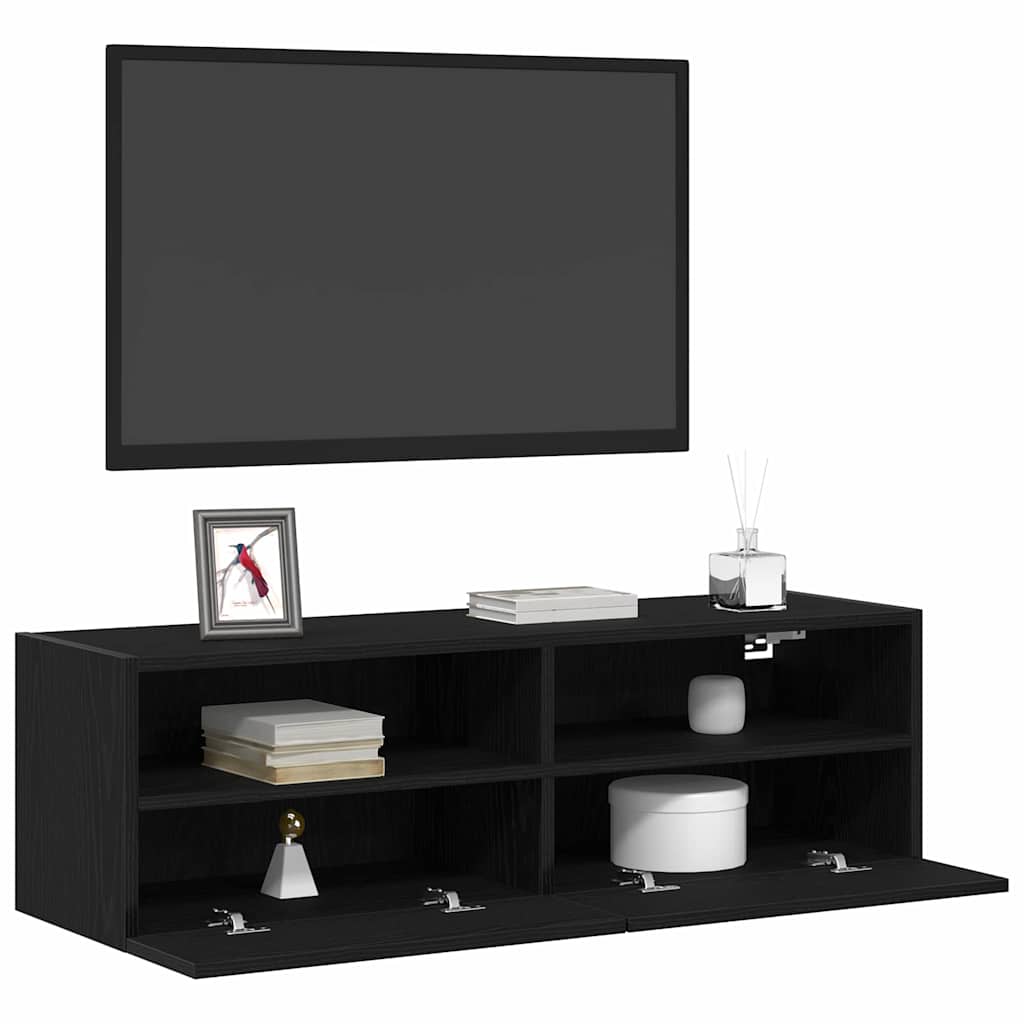 TV Wandkast 2 pcs Zwart eiken 100 x 30 x 30 cm Bewerkt hout is nu te koop bij PeponiXL, paradijselijk wonen!