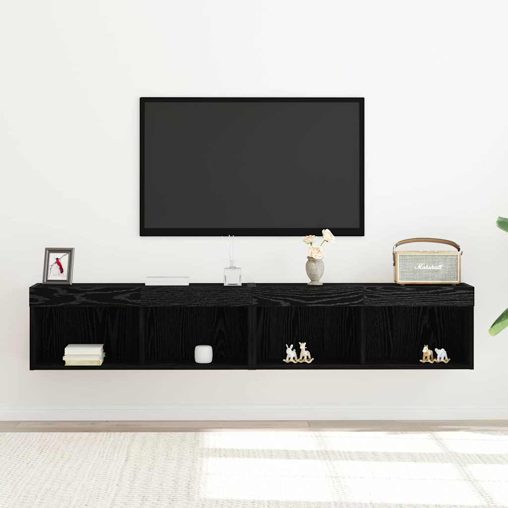 Tv-meubelset 2 pcs Zwart eiken 80 x 30 x 30 cm Bewerkt hout is nu te koop bij PeponiXL, paradijselijk wonen!