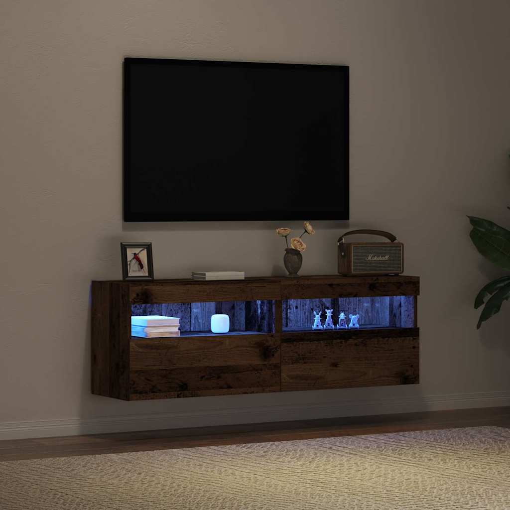 TV Wandkast met LED 2 pcs Oud hout 60 x 30 x 40 cm Bewerkt hout is nu te koop bij PeponiXL, paradijselijk wonen!