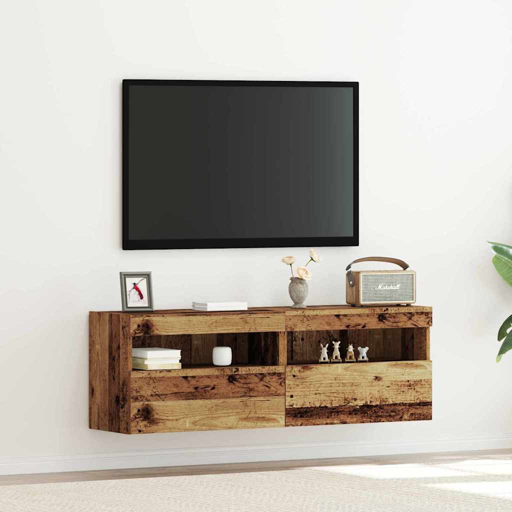 TV Wandkast met LED 2 pcs Oud hout 60 x 30 x 40 cm Bewerkt hout is nu te koop bij PeponiXL, paradijselijk wonen!