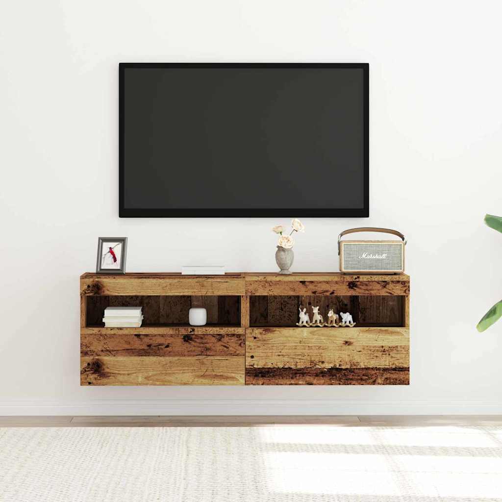 TV Wandkast met LED 2 pcs Oud hout 60 x 30 x 40 cm Bewerkt hout is nu te koop bij PeponiXL, paradijselijk wonen!