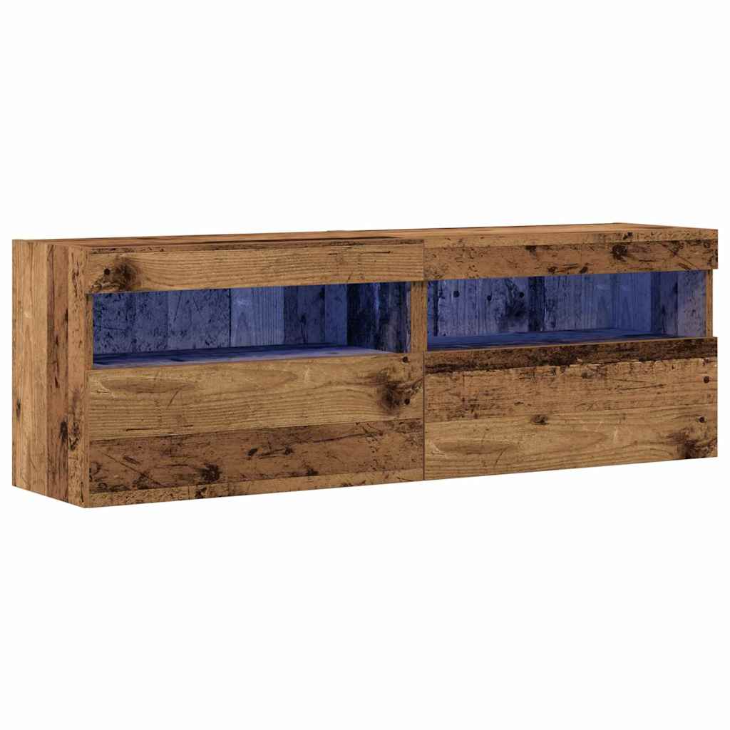 TV Wandkast met LED 2 pcs Oud hout 60 x 30 x 40 cm Bewerkt hout is nu te koop bij PeponiXL, paradijselijk wonen!