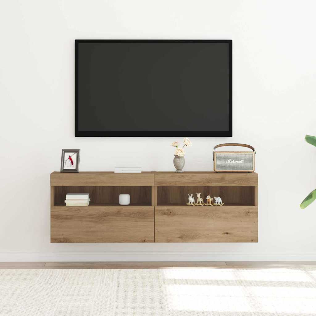 TV Wandkast 2 pcs artisanaal eikenkleurig 60 x 30 x 40 cm is nu te koop bij PeponiXL, paradijselijk wonen!