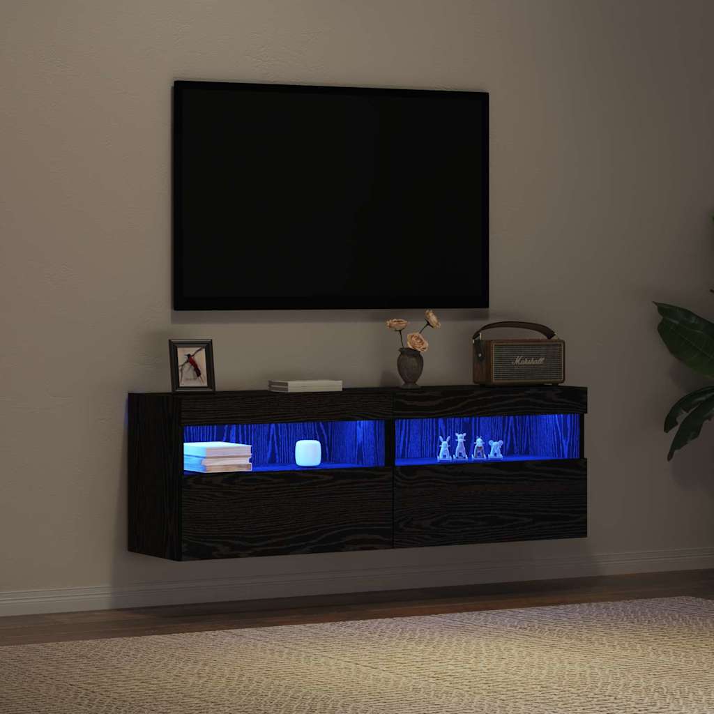 TV Wandkast 2 pcs Zwart eiken 60 x 30 x 40 cm Bewerkt hout is nu te koop bij PeponiXL, paradijselijk wonen!