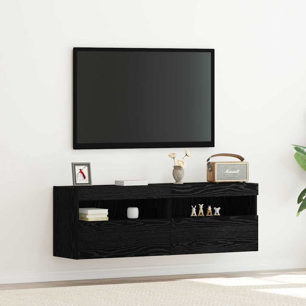 TV Wandkast 2 pcs Zwart eiken 60 x 30 x 40 cm Bewerkt hout is nu te koop bij PeponiXL, paradijselijk wonen!