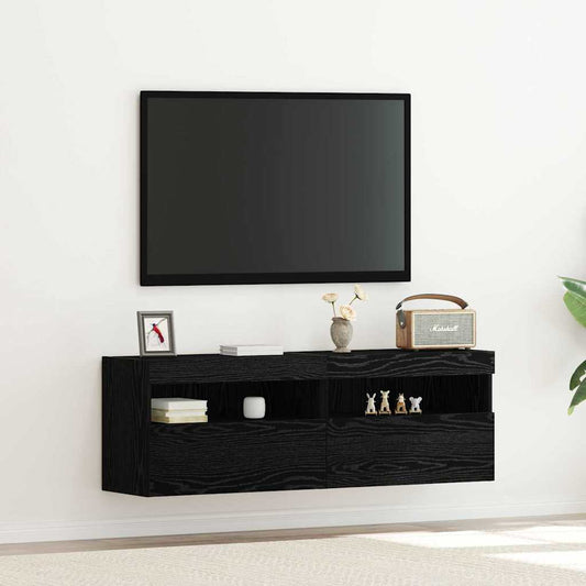 TV Wandkast 2 pcs Zwart eiken 60 x 30 x 40 cm Bewerkt hout is nu te koop bij PeponiXL, paradijselijk wonen!