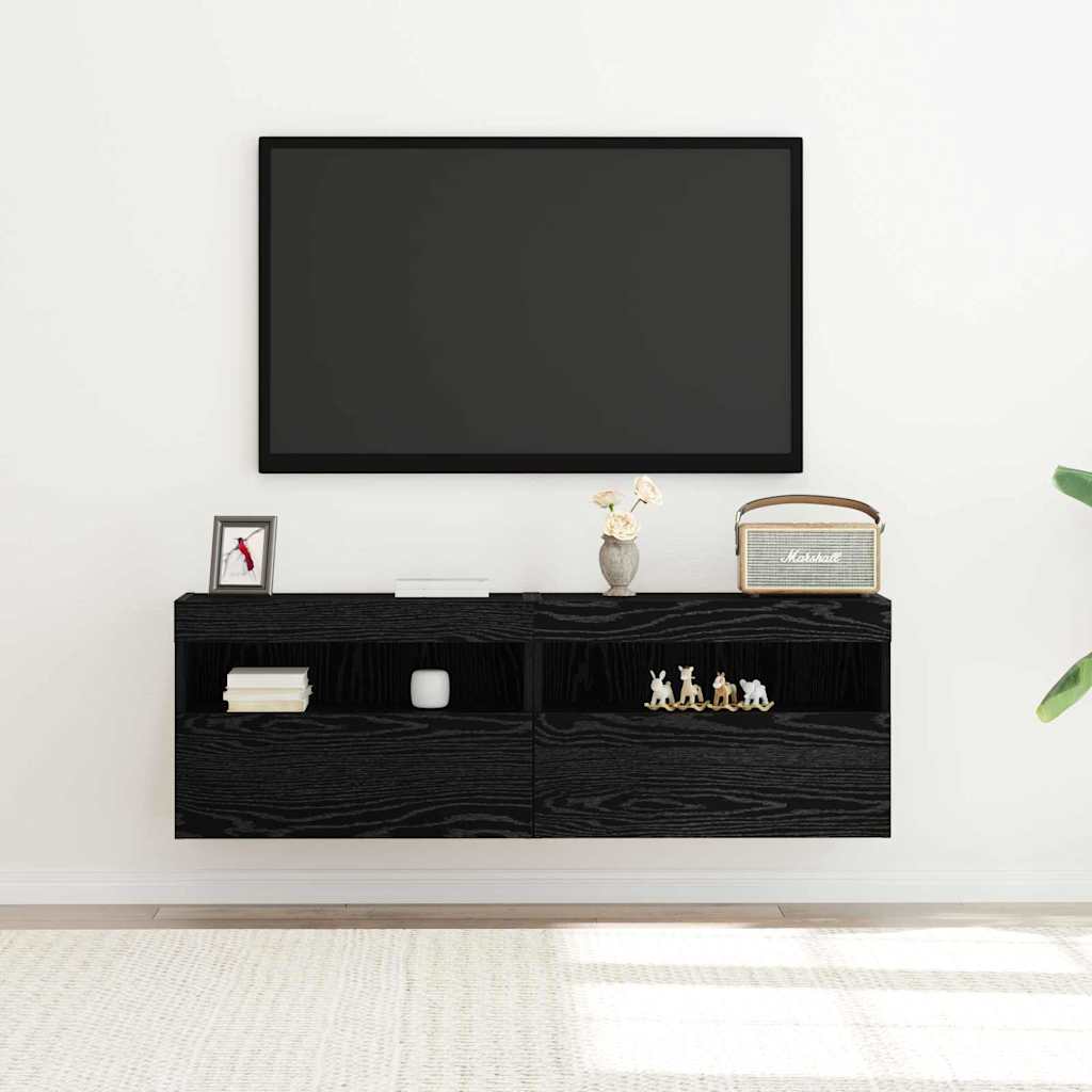 TV Wandkast 2 pcs Zwart eiken 60 x 30 x 40 cm Bewerkt hout is nu te koop bij PeponiXL, paradijselijk wonen!