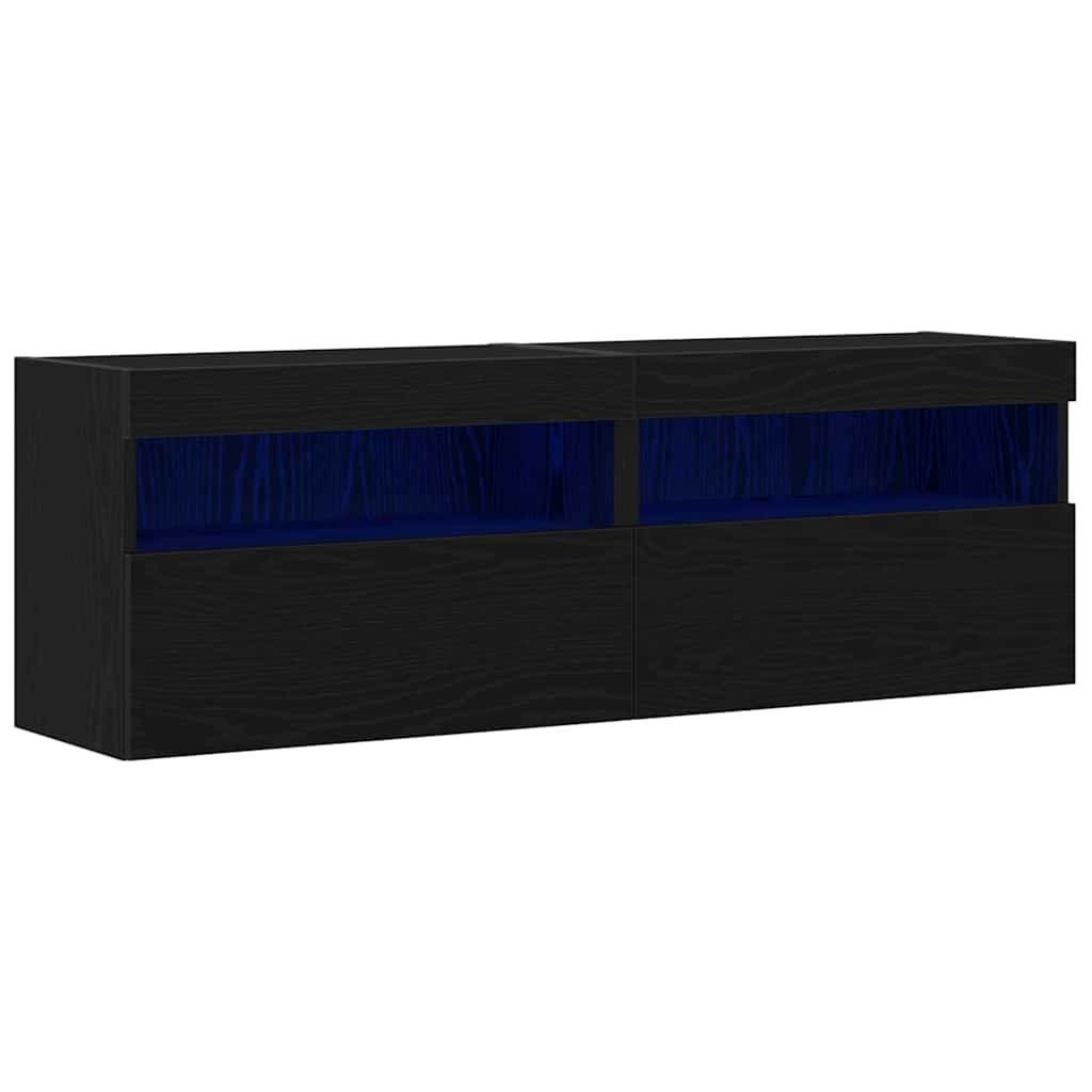 TV Wandkast 2 pcs Zwart eiken 60 x 30 x 40 cm Bewerkt hout is nu te koop bij PeponiXL, paradijselijk wonen!
