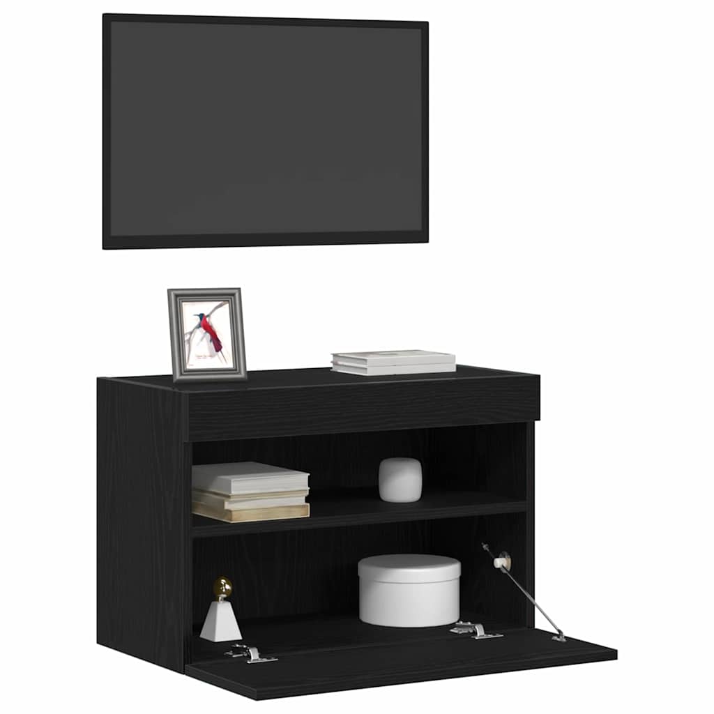 TV Wandkast 2 pcs Zwart eiken 60 x 30 x 40 cm Bewerkt hout is nu te koop bij PeponiXL, paradijselijk wonen!