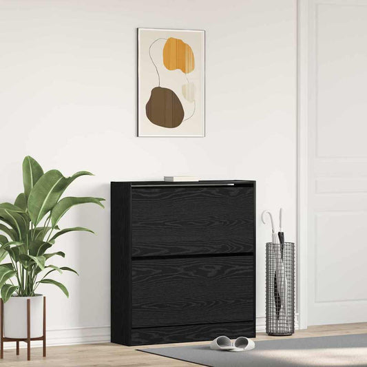 Schoenenkast Zwart Eiken 80 x 21 x 87,5 cm Bewerkt hout is nu te koop bij PeponiXL, paradijselijk wonen!