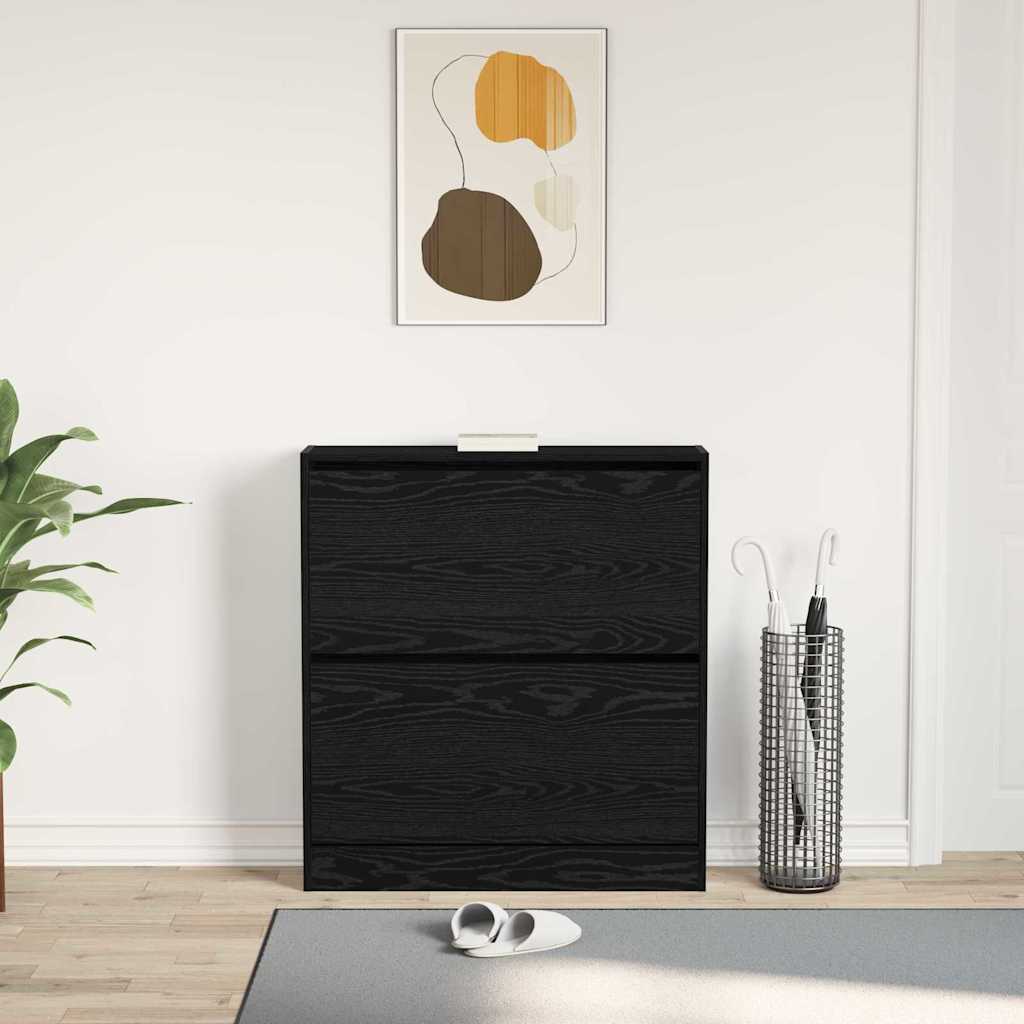 Schoenenkast Zwart Eiken 80 x 21 x 87,5 cm Bewerkt hout is nu te koop bij PeponiXL, paradijselijk wonen!