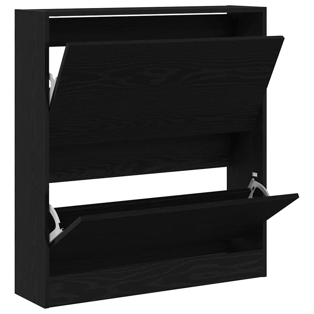Schoenenkast Zwart Eiken 80 x 21 x 87,5 cm Bewerkt hout is nu te koop bij PeponiXL, paradijselijk wonen!