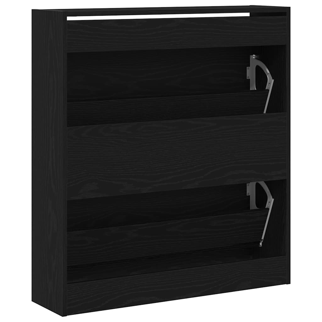 Schoenenkast Zwart Eiken 80 x 21 x 87,5 cm Bewerkt hout is nu te koop bij PeponiXL, paradijselijk wonen!