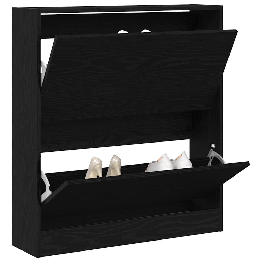 Schoenenkast Zwart Eiken 80 x 21 x 87,5 cm Bewerkt hout is nu te koop bij PeponiXL, paradijselijk wonen!