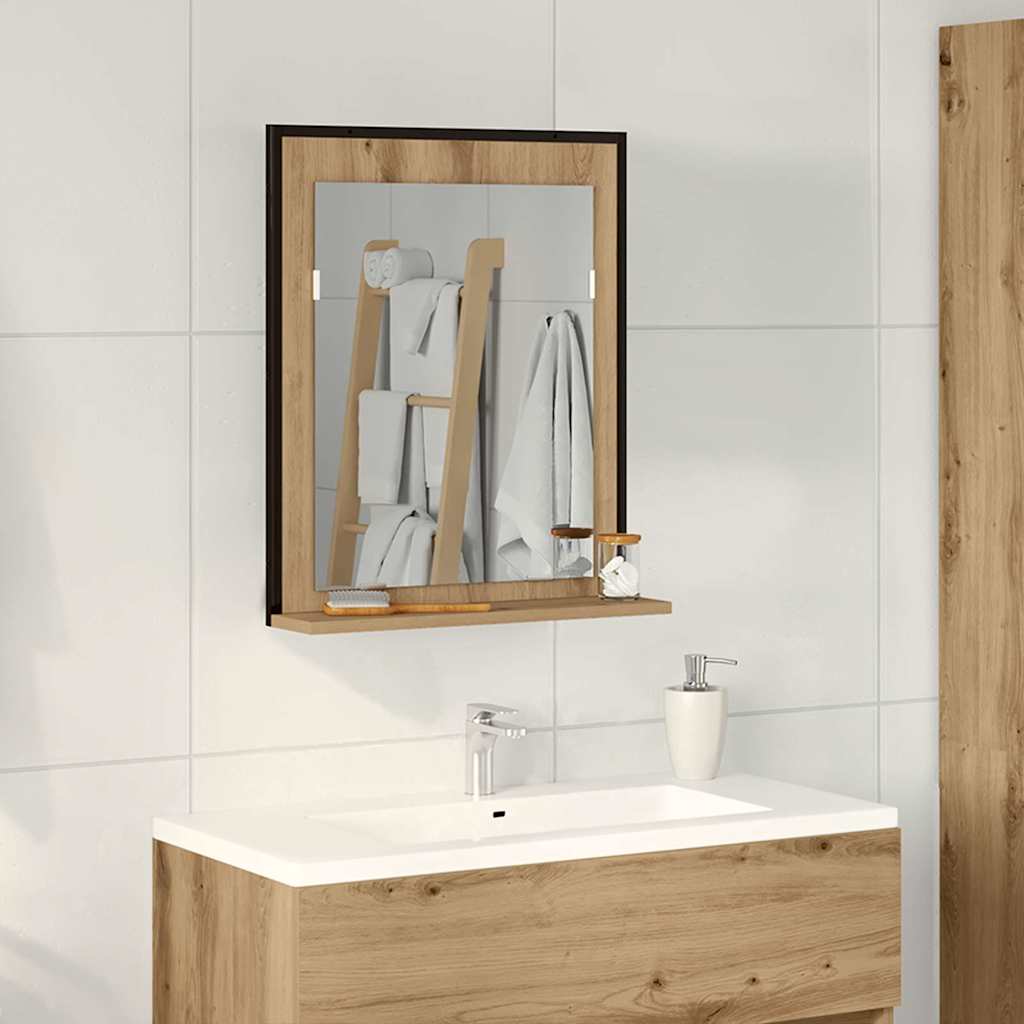 Spiegel met plank artisanaal eikenkleurig 50 x 12 x 60 cm is nu te koop bij PeponiXL, paradijselijk wonen!