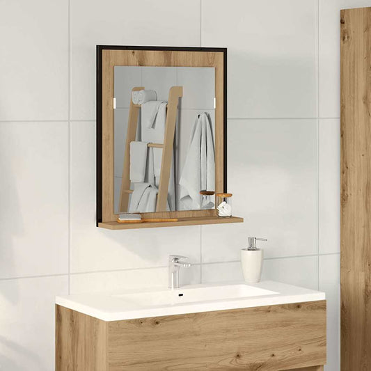 Spiegel met plank artisanaal eikenkleurig 50 x 12 x 60 cm is nu te koop bij PeponiXL, paradijselijk wonen!