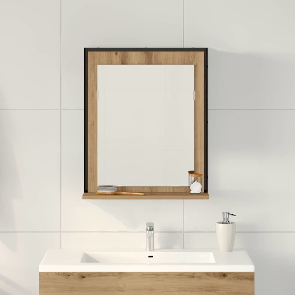 Spiegel met plank artisanaal eikenkleurig 50 x 12 x 60 cm is nu te koop bij PeponiXL, paradijselijk wonen!