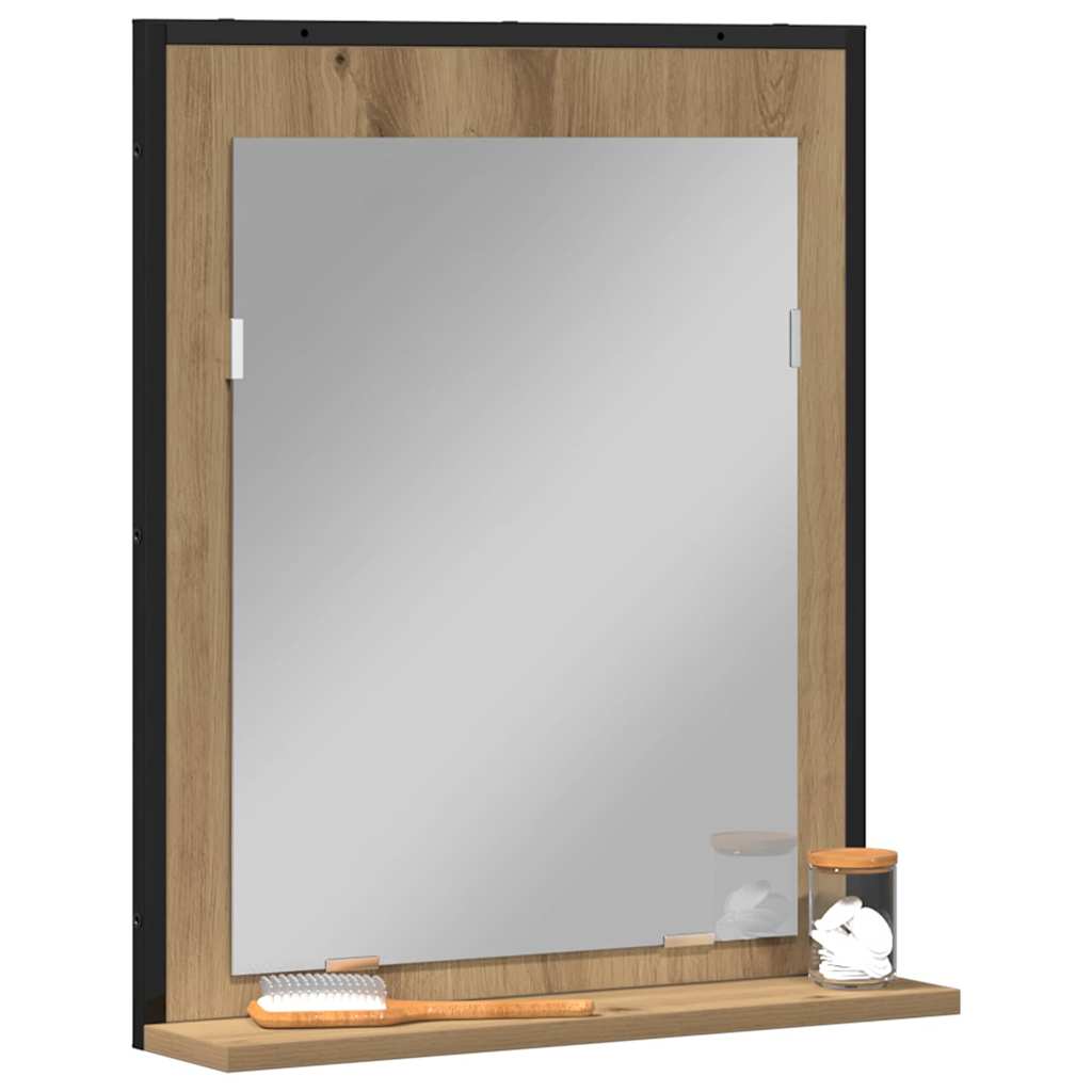 Spiegel met plank artisanaal eikenkleurig 50 x 12 x 60 cm is nu te koop bij PeponiXL, paradijselijk wonen!