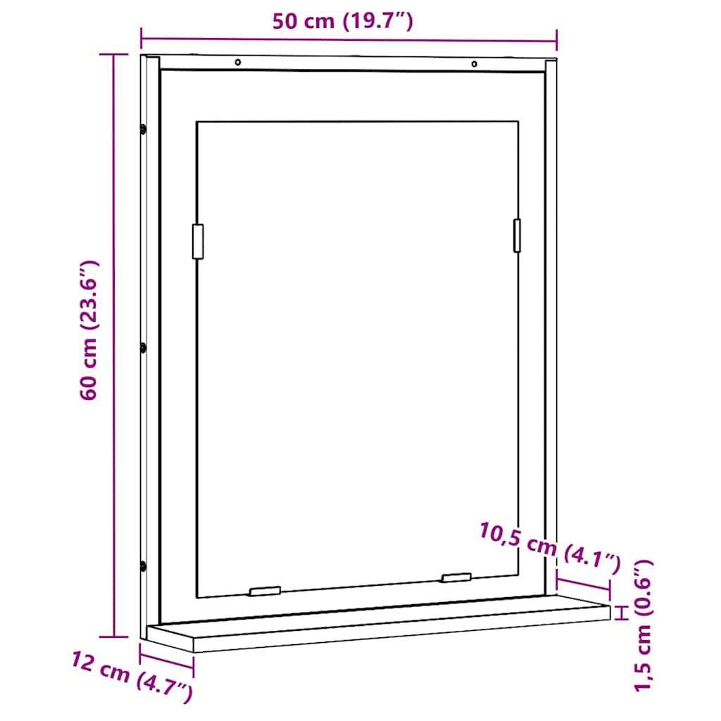 Spiegel Zwart eiken 50 x 12 x 60 cm Glas en Engineered Hout is nu te koop bij PeponiXL, paradijselijk wonen!