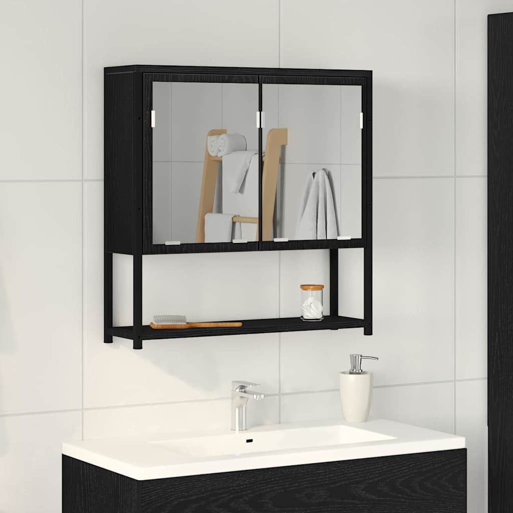 Spiegelkast met plank Zwart Eiken 60 x 16 x 60 cm Bewerkt hout is nu te koop bij PeponiXL, paradijselijk wonen!
