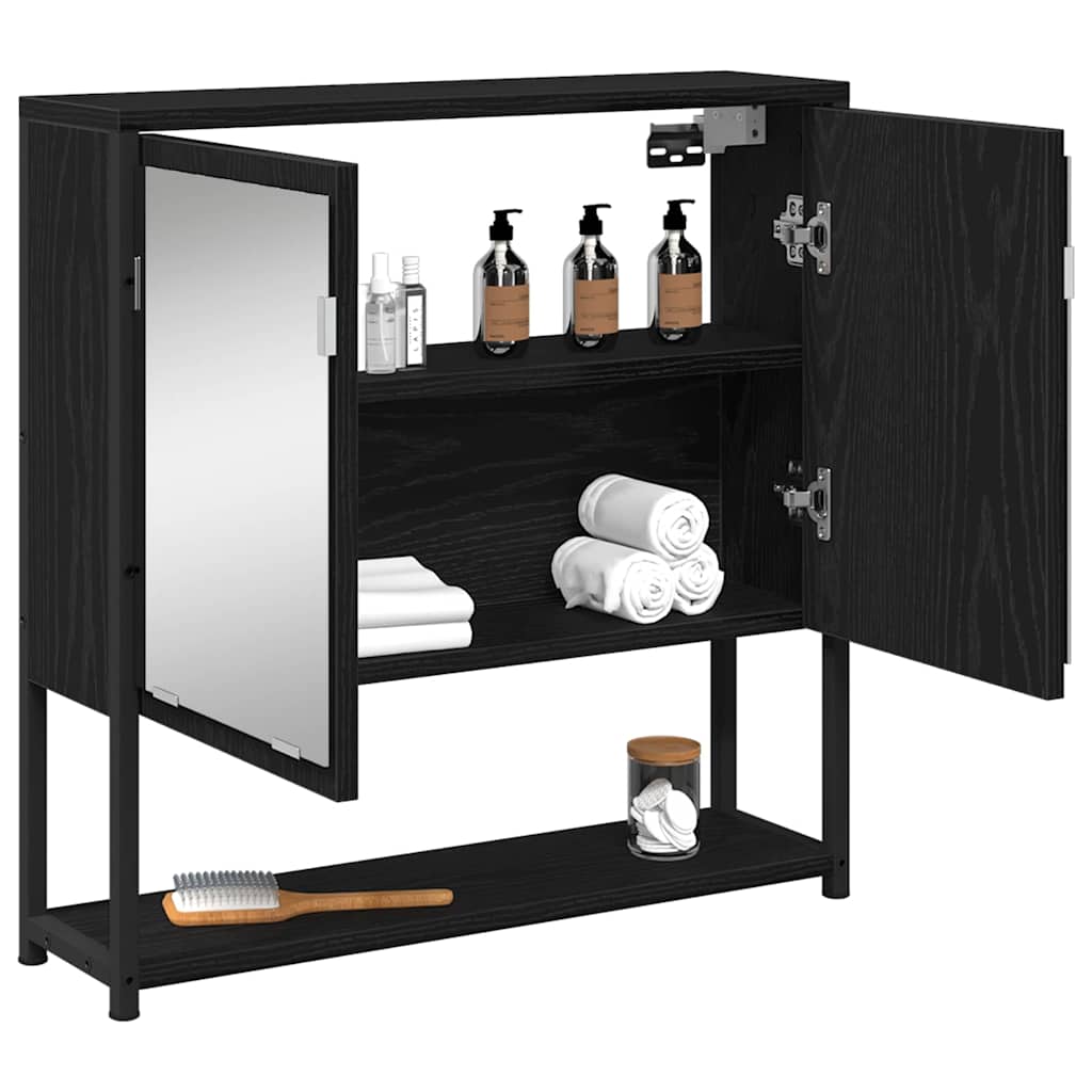 Spiegelkast met plank Zwart Eiken 60 x 16 x 60 cm Bewerkt hout is nu te koop bij PeponiXL, paradijselijk wonen!