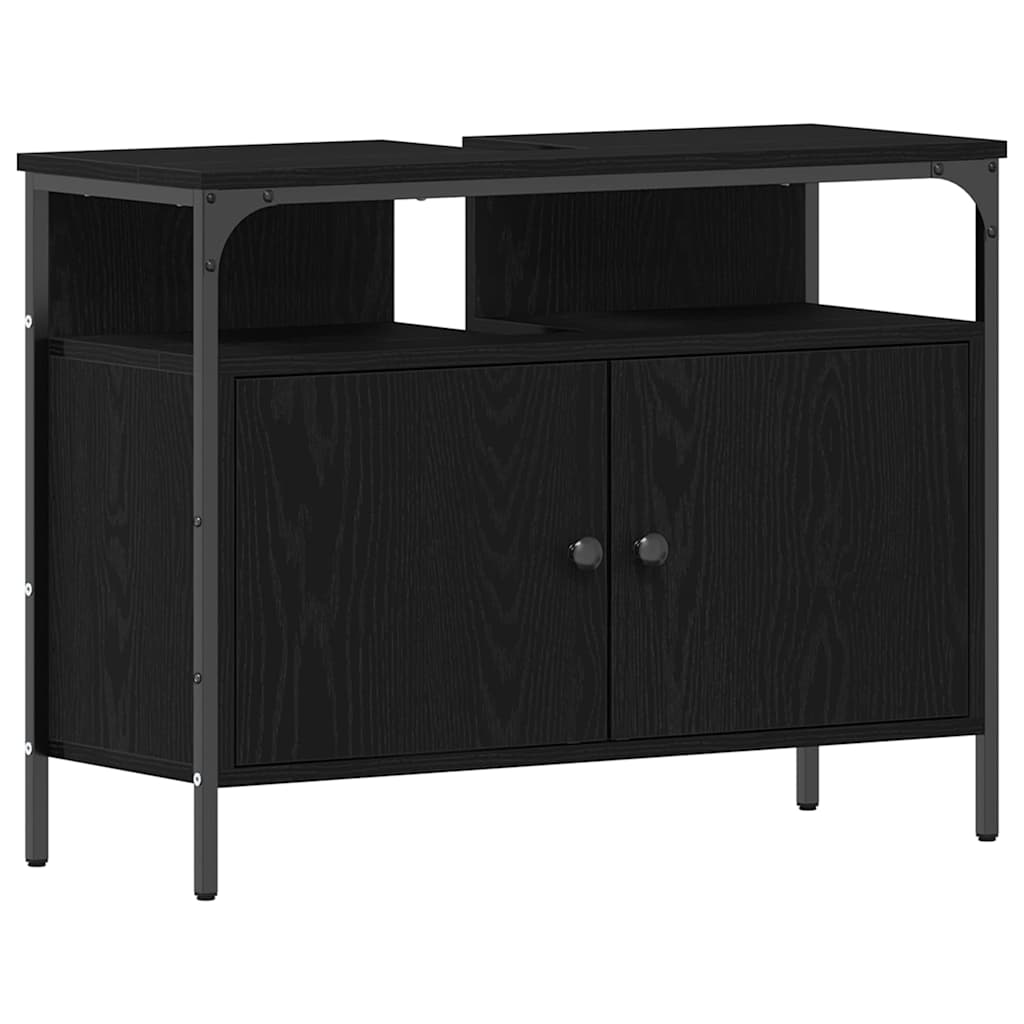 Badkamertenk te kast Zwart eiken 80 x 30 x 60 cm Bewerkt hout is nu te koop bij PeponiXL, paradijselijk wonen!
