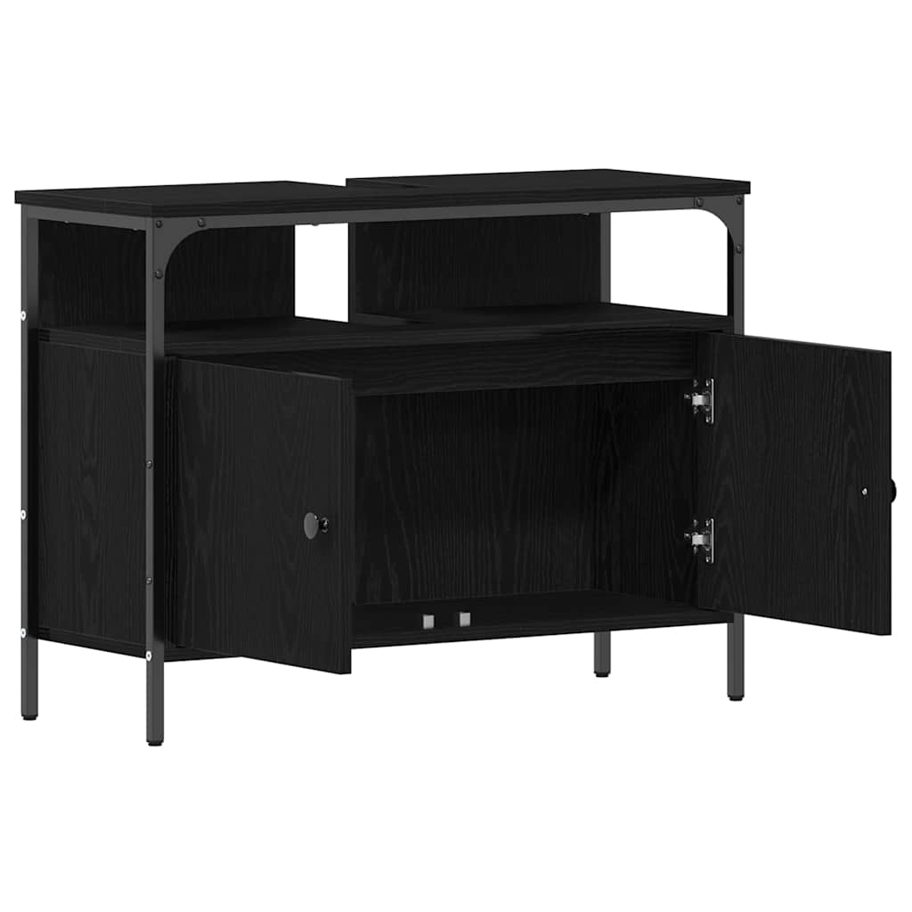Badkamertenk te kast Zwart eiken 80 x 30 x 60 cm Bewerkt hout is nu te koop bij PeponiXL, paradijselijk wonen!