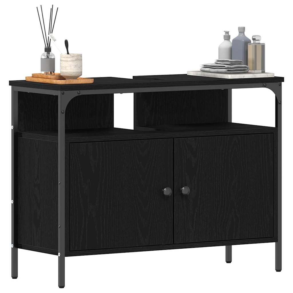 Badkamertenk te kast Zwart eiken 80 x 30 x 60 cm Bewerkt hout is nu te koop bij PeponiXL, paradijselijk wonen!