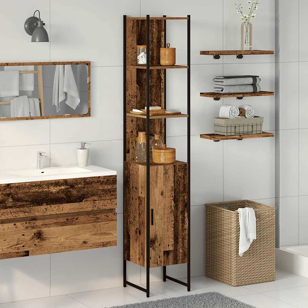 Badkamerkast met plank Oud hout 33 x 33 x 185,5 cm Bewerkt hout is nu te koop bij PeponiXL, paradijselijk wonen!