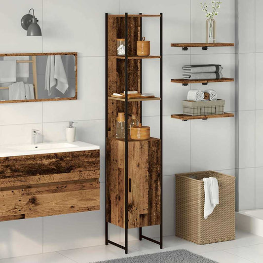 Badkamerkast met plank Oud hout 33 x 33 x 185,5 cm Bewerkt hout is nu te koop bij PeponiXL, paradijselijk wonen!