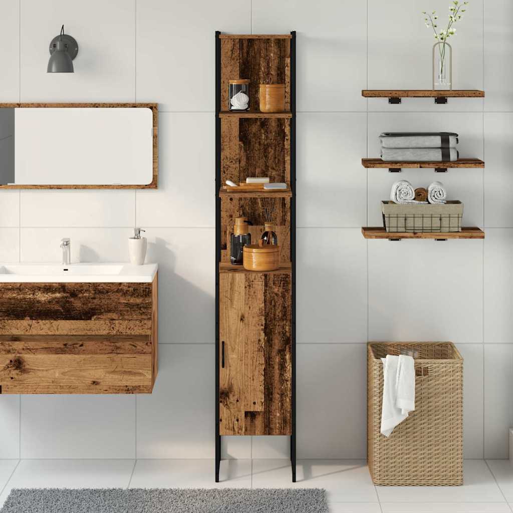 Badkamerkast met plank Oud hout 33 x 33 x 185,5 cm Bewerkt hout is nu te koop bij PeponiXL, paradijselijk wonen!