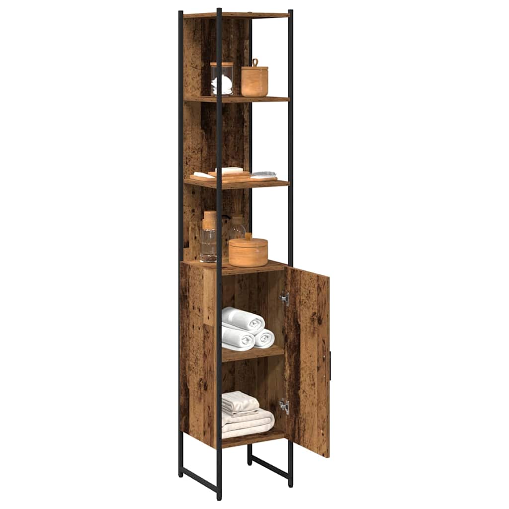 Badkamerkast met plank Oud hout 33 x 33 x 185,5 cm Bewerkt hout is nu te koop bij PeponiXL, paradijselijk wonen!