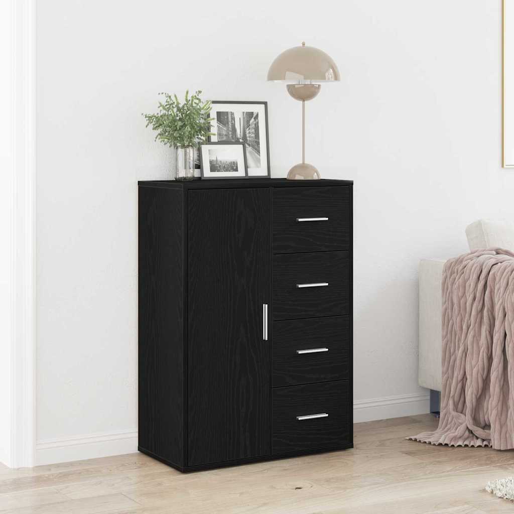 Dressoir met lade Zwart Eiken 60 x 31 x 84 cm Bewerkt hout is nu te koop bij PeponiXL, paradijselijk wonen!