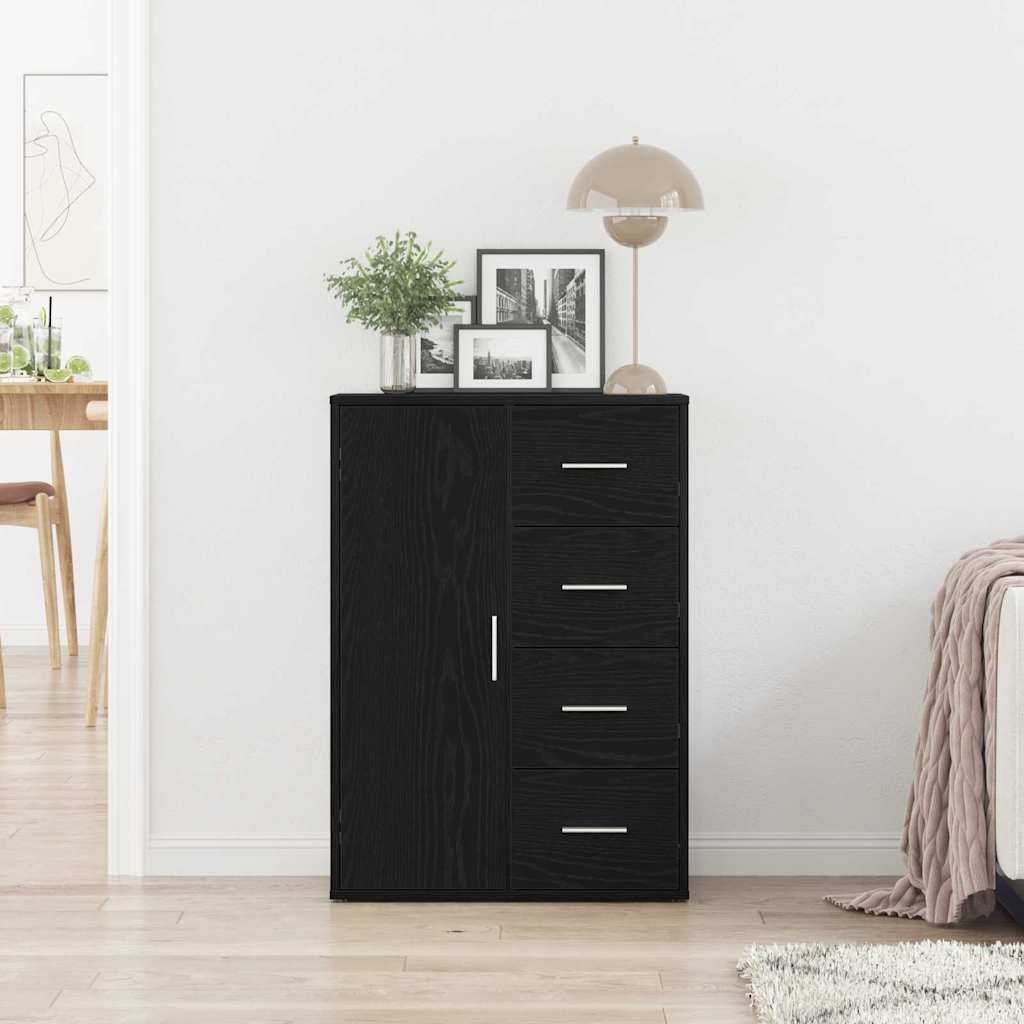 Dressoir met lade Zwart Eiken 60 x 31 x 84 cm Bewerkt hout is nu te koop bij PeponiXL, paradijselijk wonen!