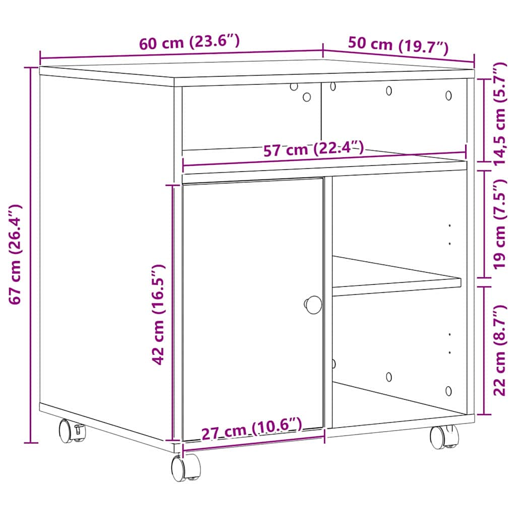 Printerstand Zwart eiken 60 x 50 x 67 cm Bewerkt hout is nu te koop bij PeponiXL, paradijselijk wonen!