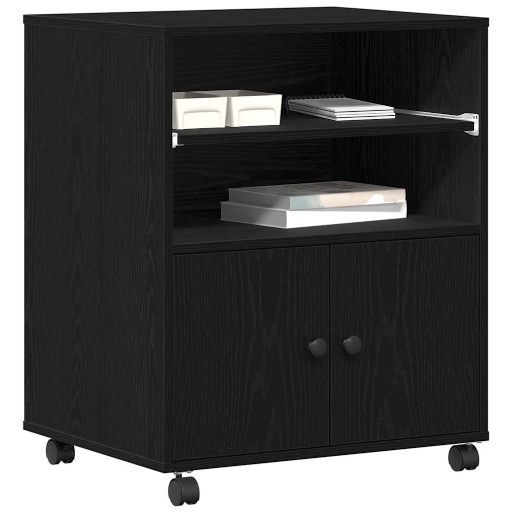 Printerstand Zwart Eiken 60 x 48 x 74 cm Bewerkt hout is nu te koop bij PeponiXL, paradijselijk wonen!
