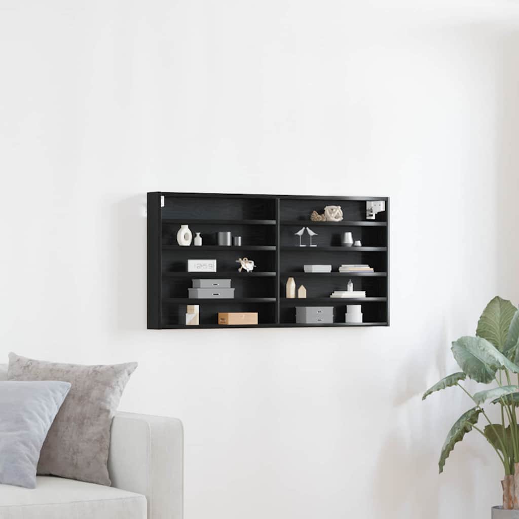 Vitrinekast Zwart Eiken 100 x 8,5 x 50 cm Bewerkt hout is nu te koop bij PeponiXL, paradijselijk wonen!