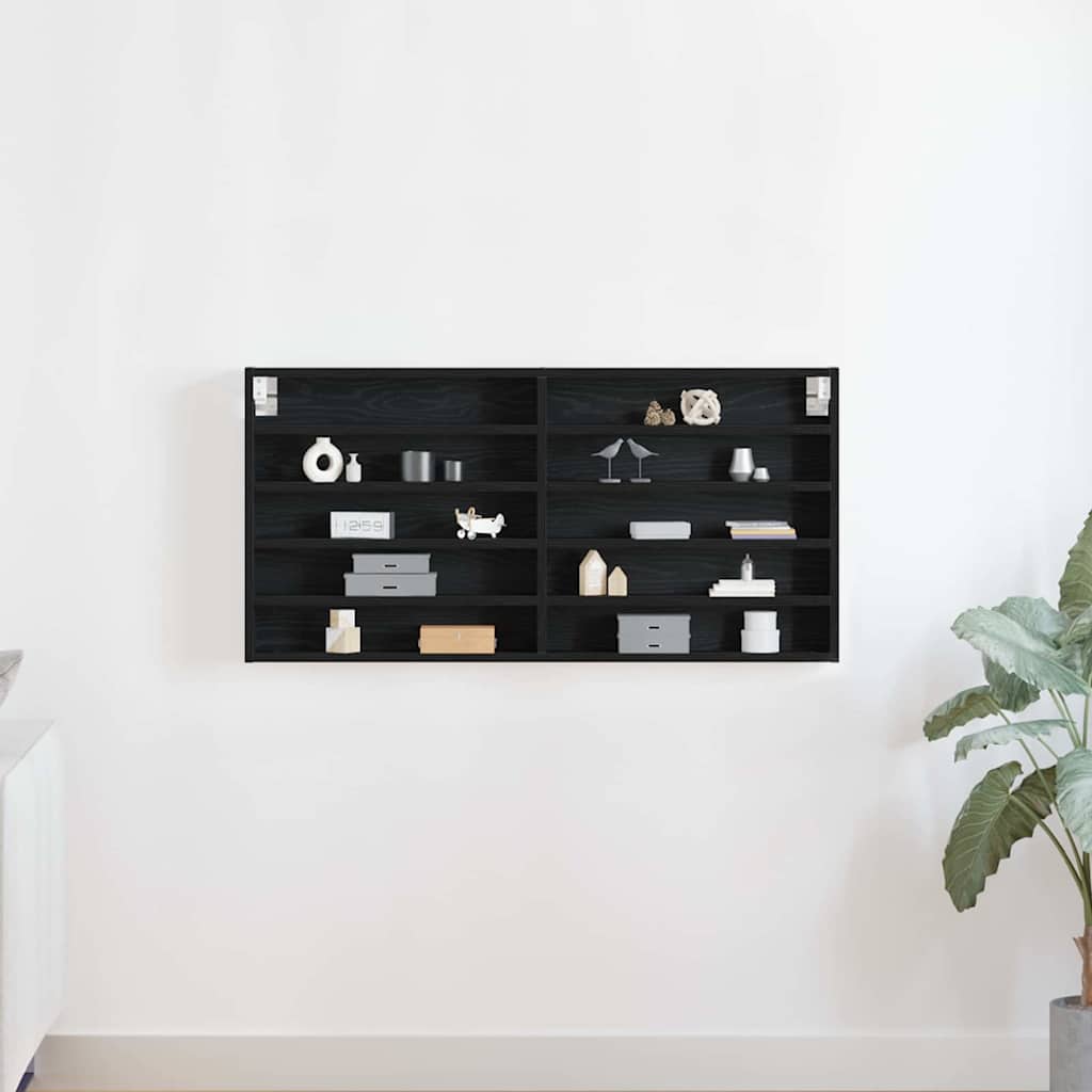Vitrinekast Zwart Eiken 100 x 8,5 x 50 cm Bewerkt hout is nu te koop bij PeponiXL, paradijselijk wonen!