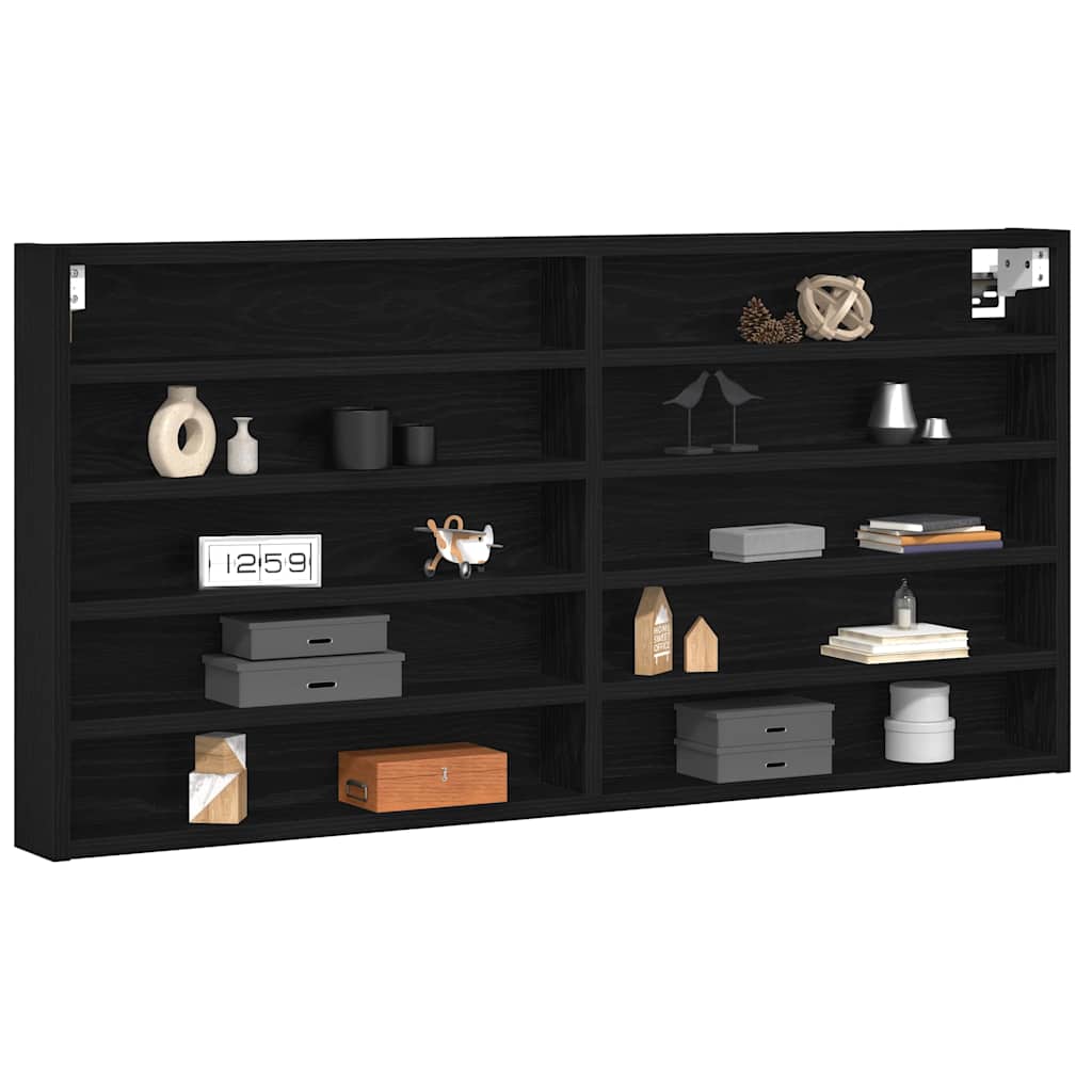 Vitrinekast Zwart Eiken 100 x 8,5 x 50 cm Bewerkt hout is nu te koop bij PeponiXL, paradijselijk wonen!