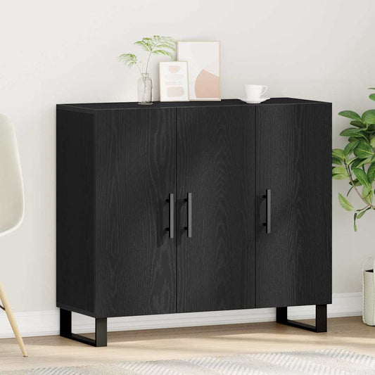 Dressoir Zwart Eiken 90 x 34 x 80 cm Bewerkt hout is nu te koop bij PeponiXL, paradijselijk wonen!