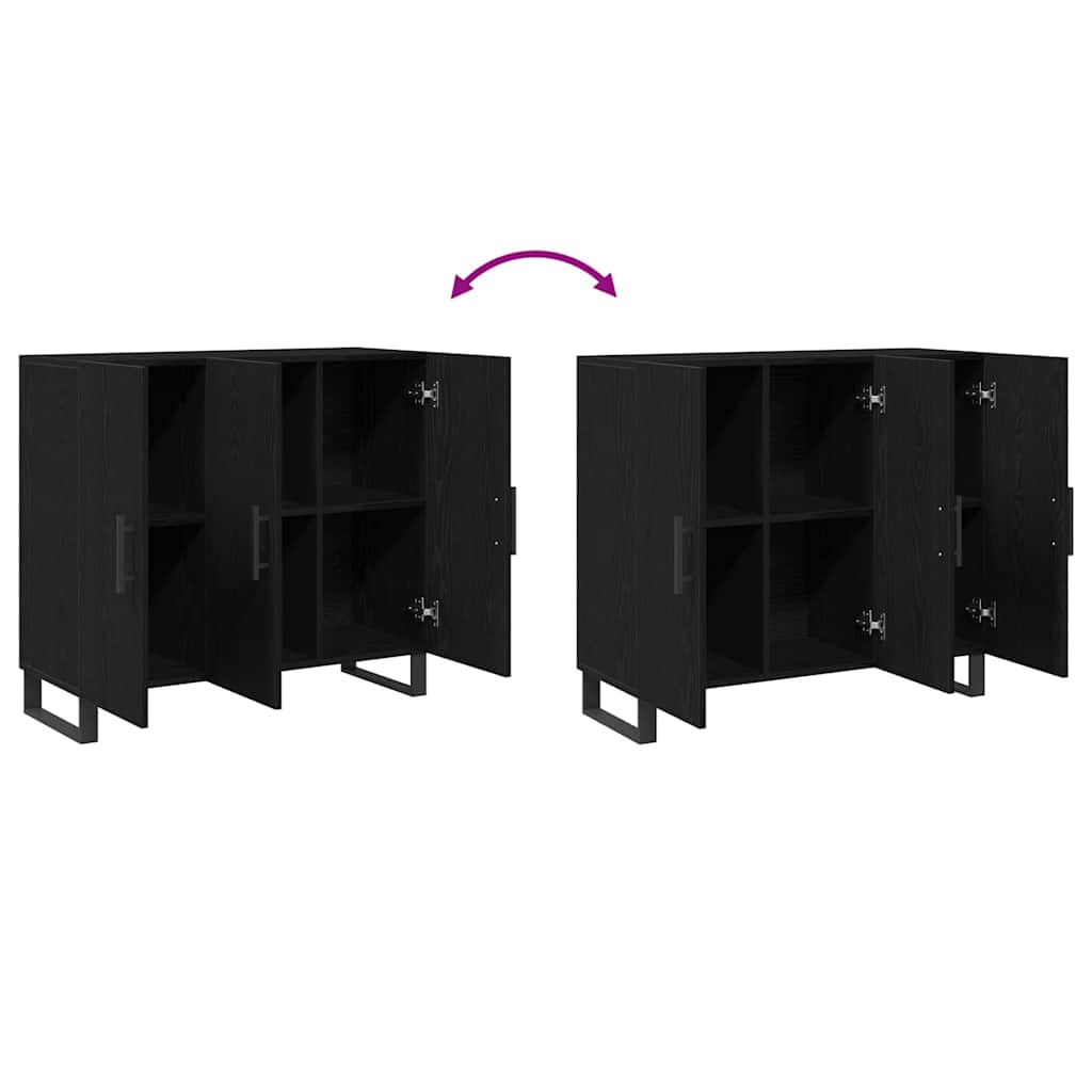 Dressoir Zwart Eiken 90 x 34 x 80 cm Bewerkt hout is nu te koop bij PeponiXL, paradijselijk wonen!