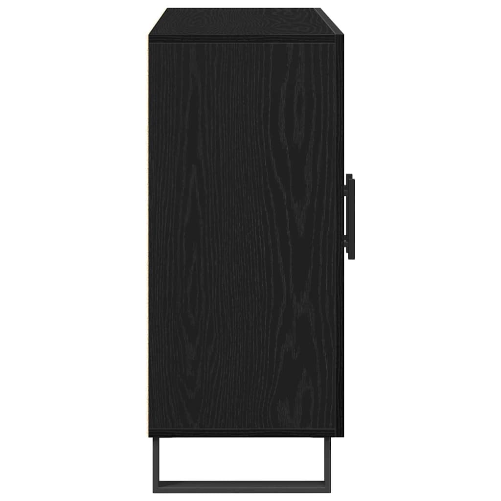 Dressoir Zwart Eiken 90 x 34 x 80 cm Bewerkt hout is nu te koop bij PeponiXL, paradijselijk wonen!