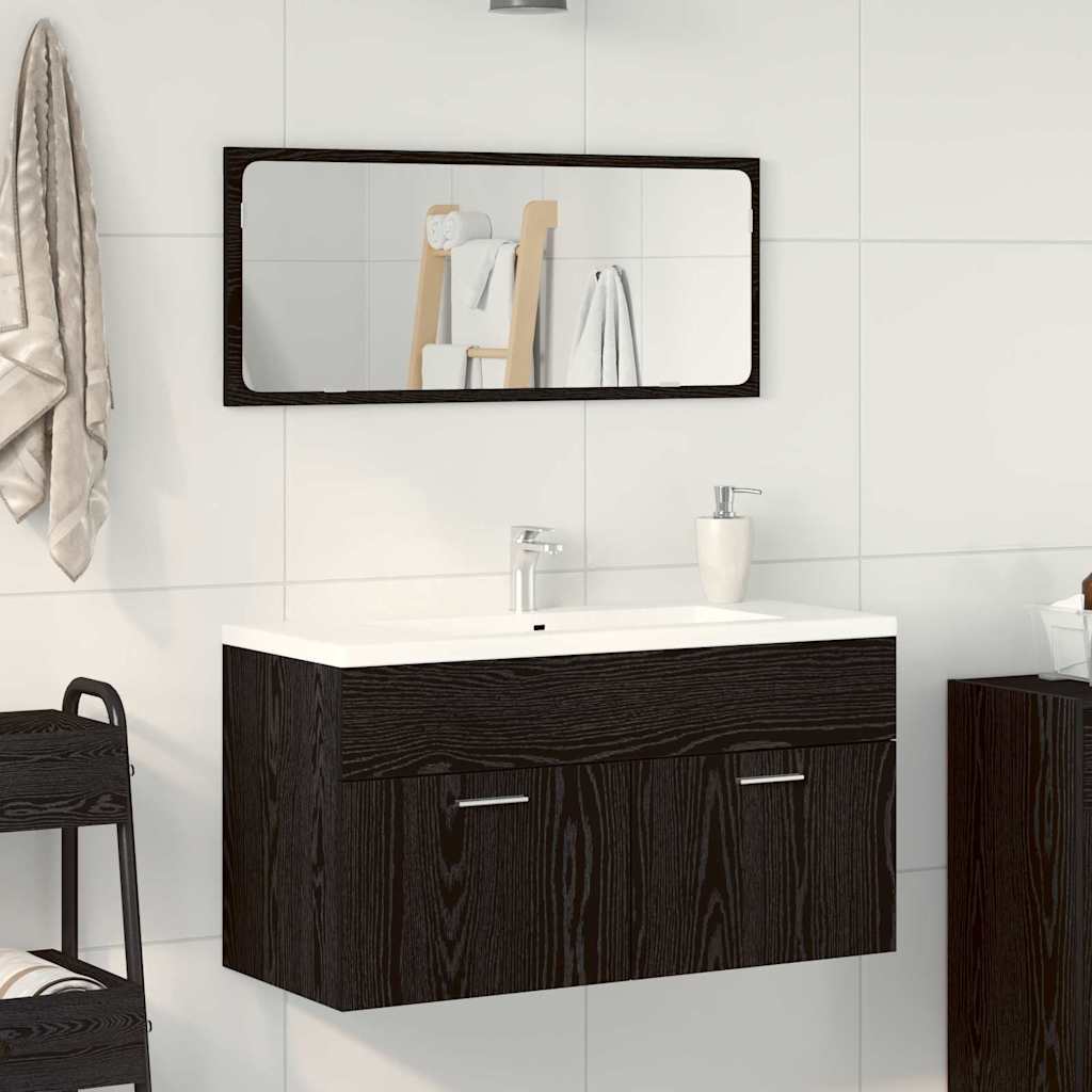 Badkamermeubelset Wandgemonteerd 2 pcs Zwart Eiken Bewerkt hout is nu te koop bij PeponiXL, paradijselijk wonen!