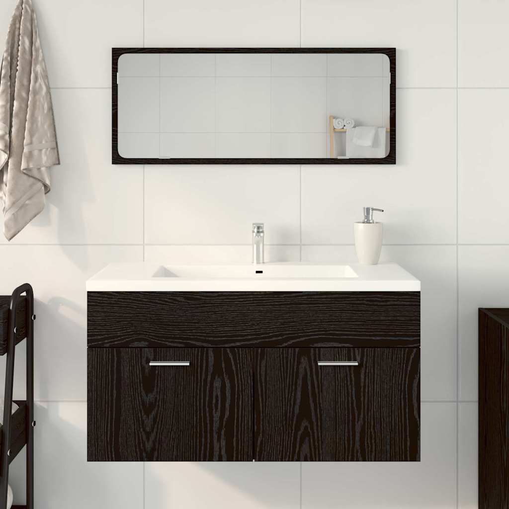 Badkamermeubelset Wandgemonteerd 2 pcs Zwart Eiken Bewerkt hout is nu te koop bij PeponiXL, paradijselijk wonen!